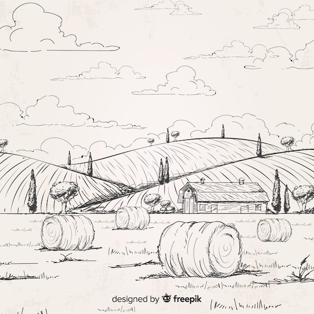 Hand drawn farm landscape