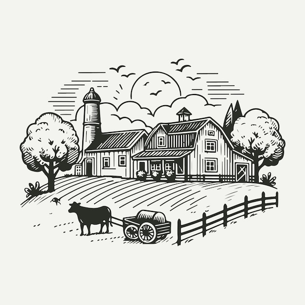 Vector hand drawn farm sketch