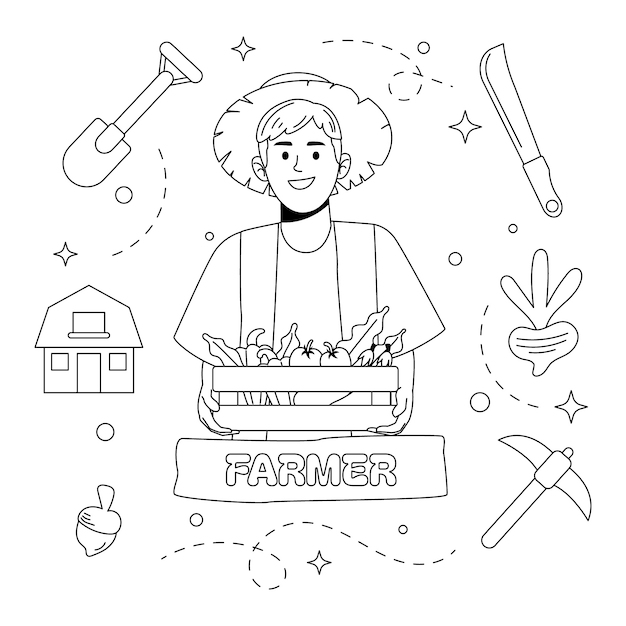 Hand drawn farmer  drawing illustration