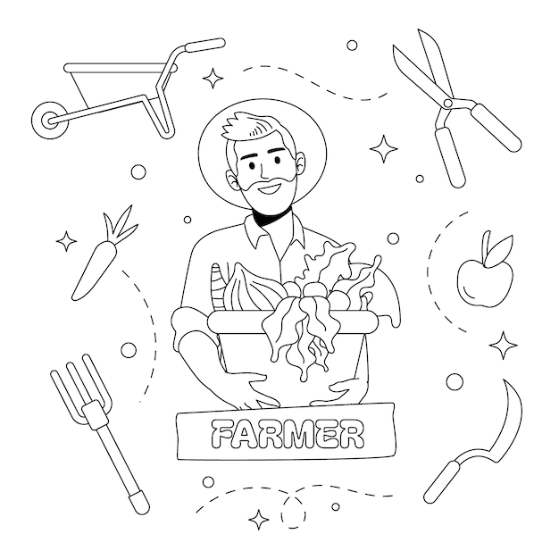 Hand drawn farmer  drawing illustration