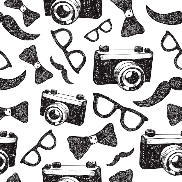  hand drawn fashion hipster seamless background, pattern.