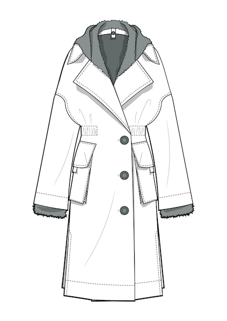 Vector hand drawn fashion style sketch cloth coat jacket trench outline illustration