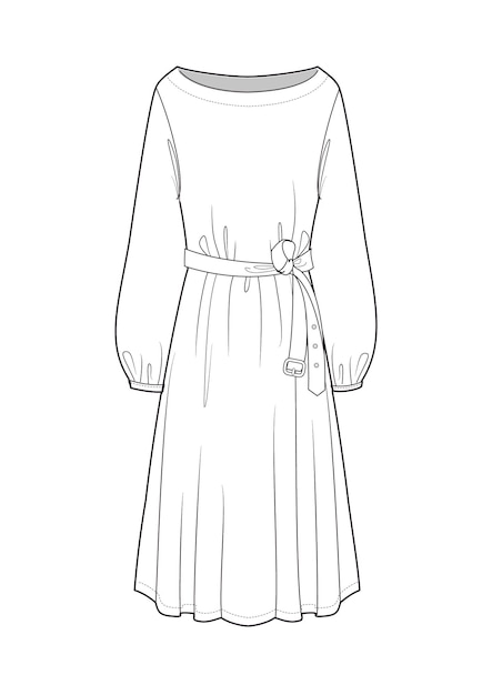 hand drawn fashion style sketch cloth dress outline illustration