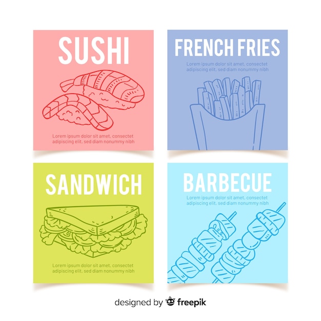 Hand drawn fast food card pack