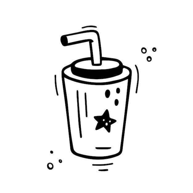 Hand drawn fast food drink paper cup Sketch of beverage in plastic cup Fast food beverage illustration in doodle style