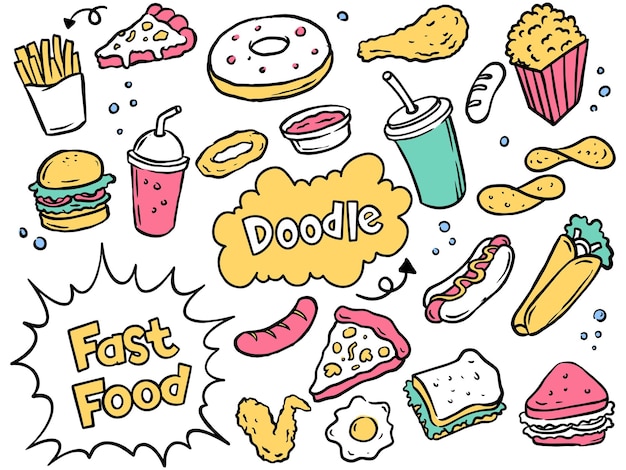 Hand drawn fast food and drink vector doodle