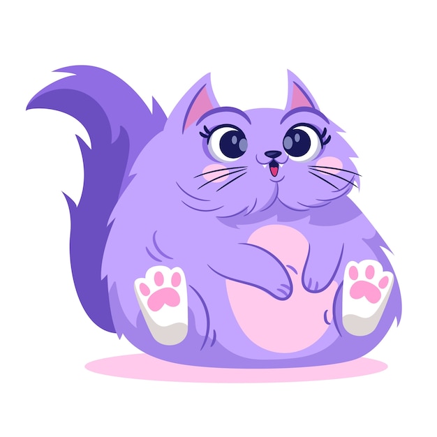 Hand drawn fat cat cartoon illustration