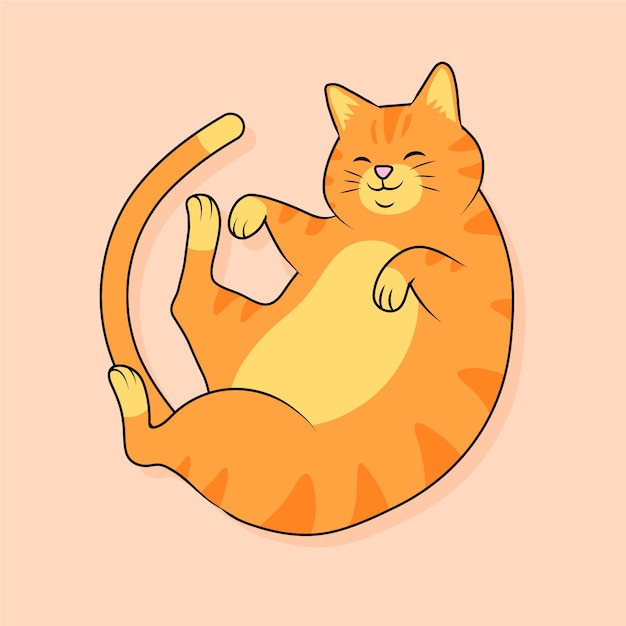 Hand drawn fat cat cartoon illustration