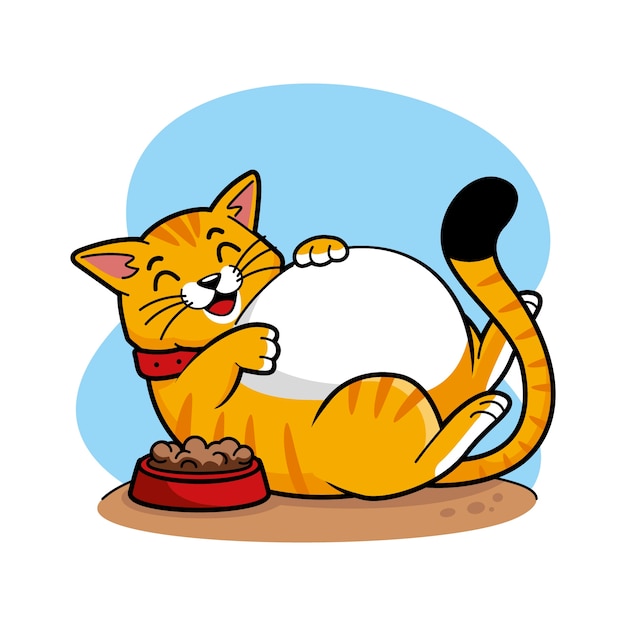 Hand drawn fat cat cartoon illustration