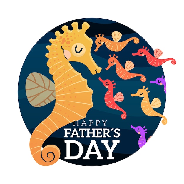 Hand drawn father's day lettering with seahorse