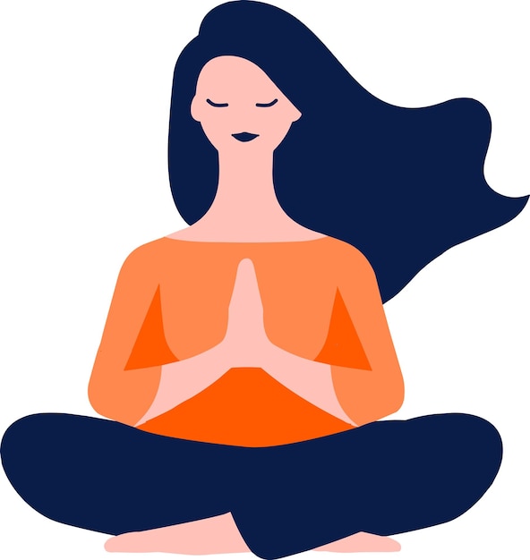 Vector hand drawn female character doing yoga or meditating in flat style isolated on background