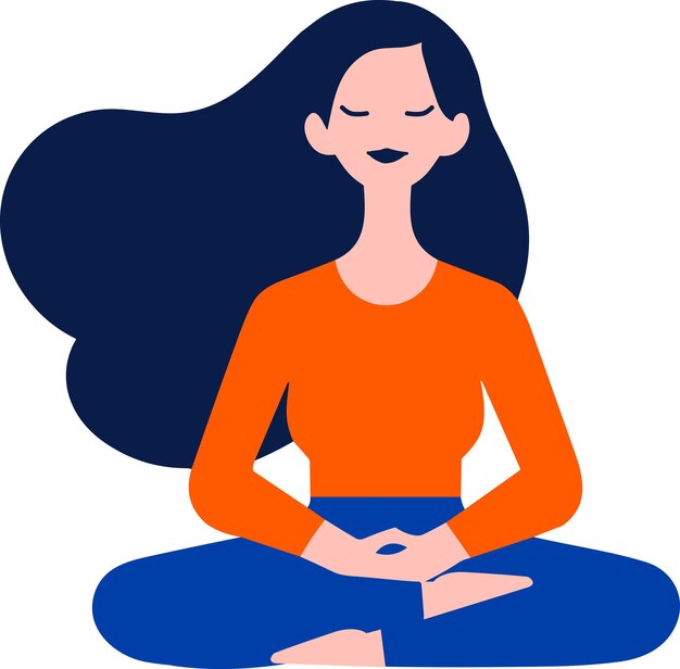 Vector hand drawn female character doing yoga or meditating in flat style isolated on background