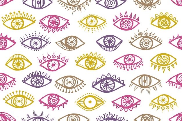 Hand drawn female eyes boho seamless pattern Pop