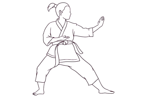 Hand drawn female karate fighters illustration