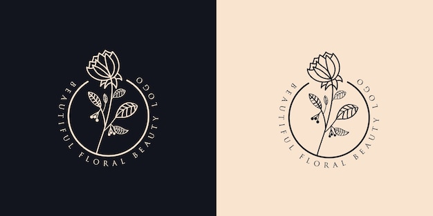 Hand drawn feminine beauty and floral botanical logo for spa salon skin & hair care