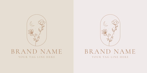 Hand drawn feminine beauty and floral botanical logo template for spa salon skin hair logo