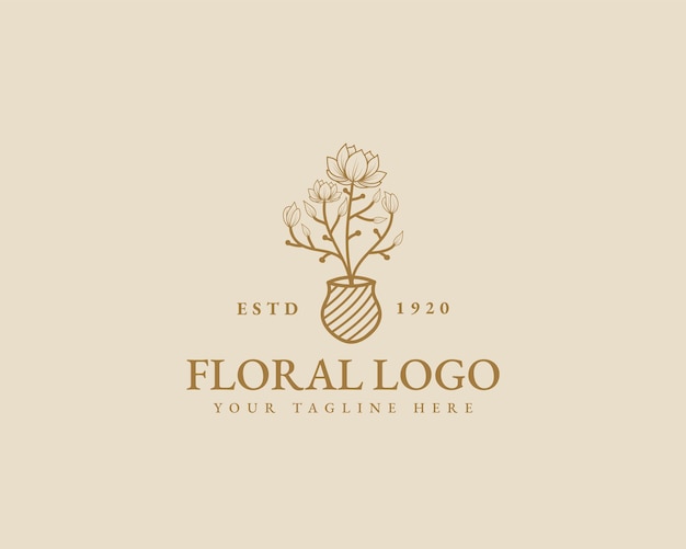 Hand drawn feminine beauty minimal floral botanical logo template for spa salon skin hair care