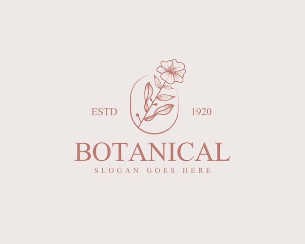 Hand drawn feminine beauty minimal floral botanical logo template for spa salon skin hair care