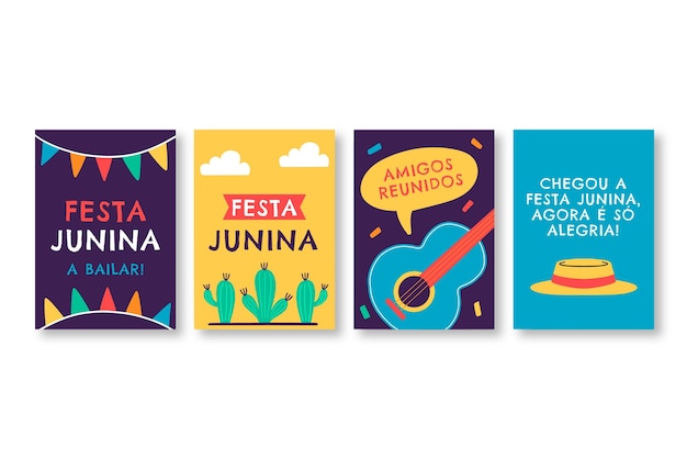 Hand drawn festa junina cards collection