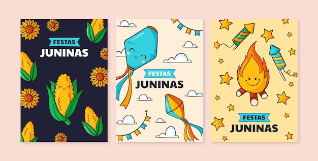 Hand drawn festas juninas cards template