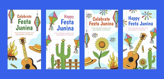 Hand drawn festas juninas instagram stories collection