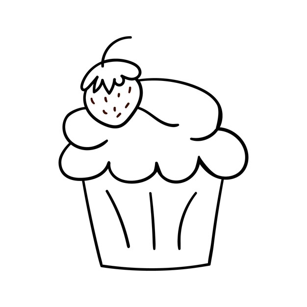 Vector hand drawn festive cupcake with cream in doodle style