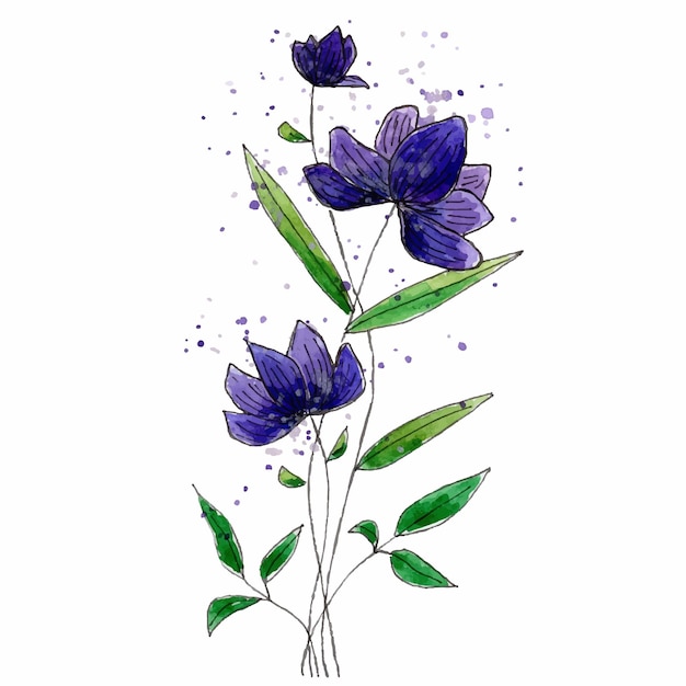 Hand drawn field flower Isolated on white background Pearl watercolor liner and paint splatter