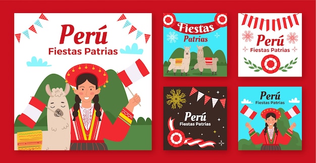 Hand drawn fiestas patrias peru instagram posts