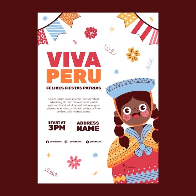 Hand drawn fiestas patrias peru poster design