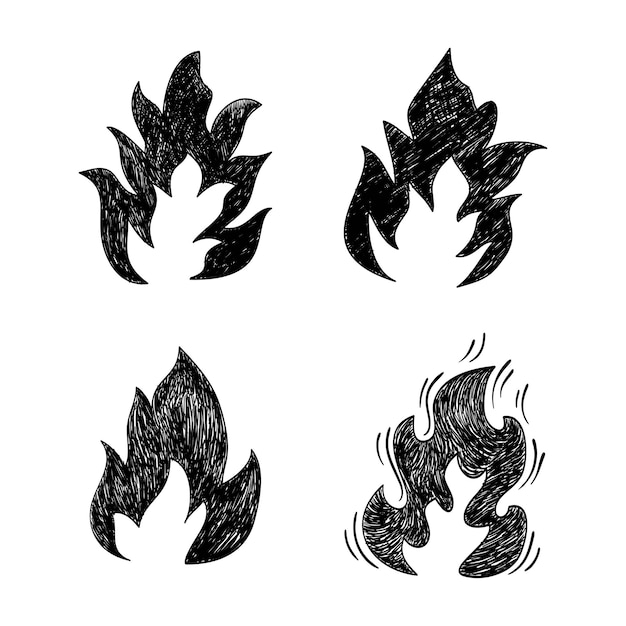 Hand drawn of Fire flame icon symbol isolated on white background vector icon illustration