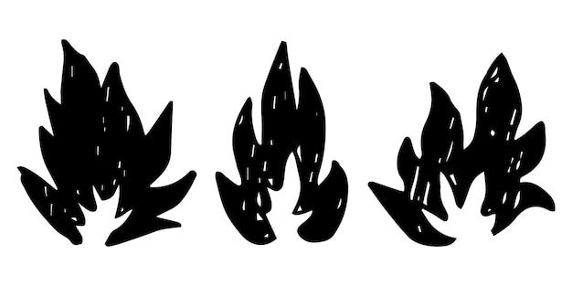 Hand drawn fire icons Fire Flames Icons Vector Set Hand Drawn Doodle Sketch Fire Black and White Drawing Simple fire symbol