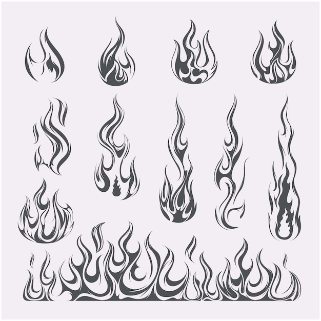 hand drawn fire tattoo template vector collection