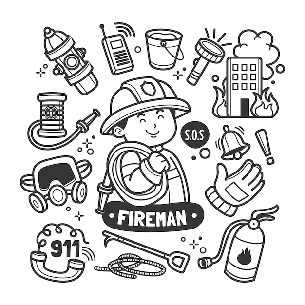 Hand drawn fireman  drawing illustration