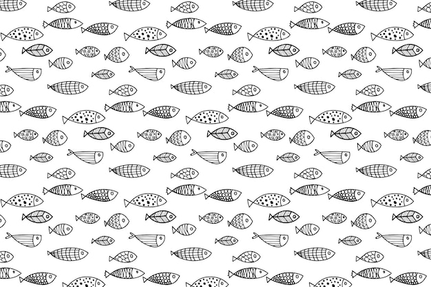 Vector hand drawn fish doodle pattern