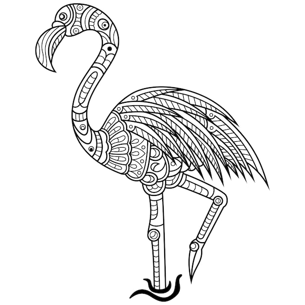 Hand drawn of flamingo in zentangle style