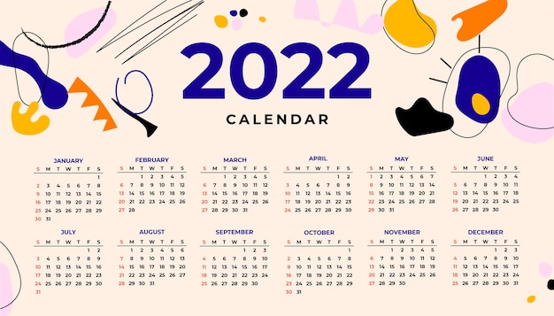 Hand drawn flat 2022 calendar template