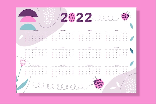 Hand drawn flat 2022 calendar template