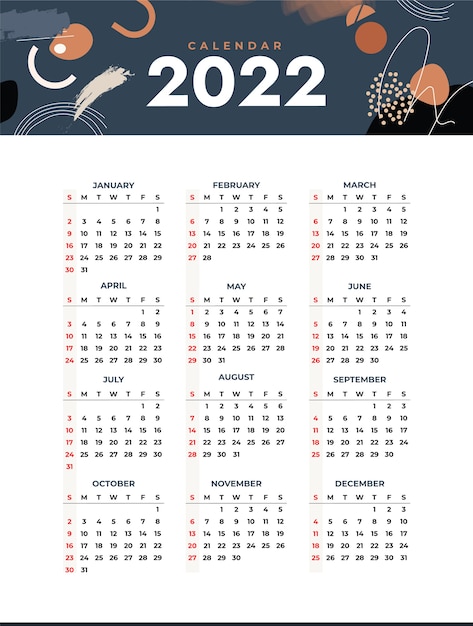 Hand drawn flat 2022 calendar template