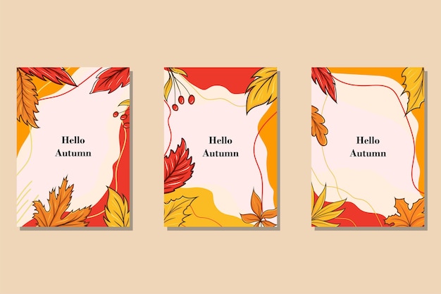 Hand drawn flat autumn abstract cards collection