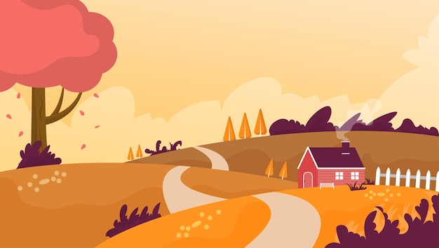 Hand Drawn Flat Autumn Landscape Background