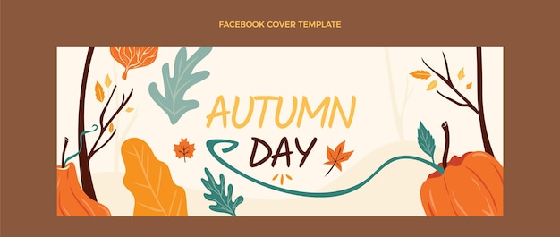 Vector hand drawn flat autumn social media cover template