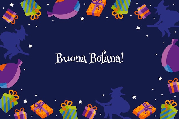 Hand drawn flat befana background