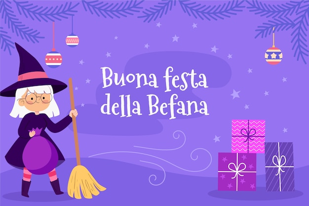 Hand drawn flat befana background