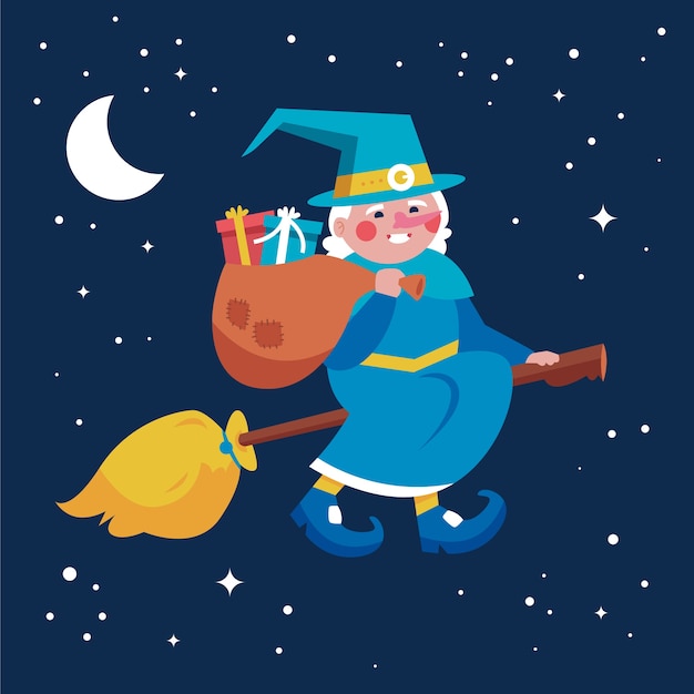 Hand drawn flat befana illustration