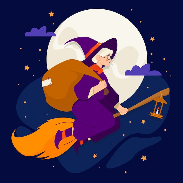 Hand drawn flat befana illustration