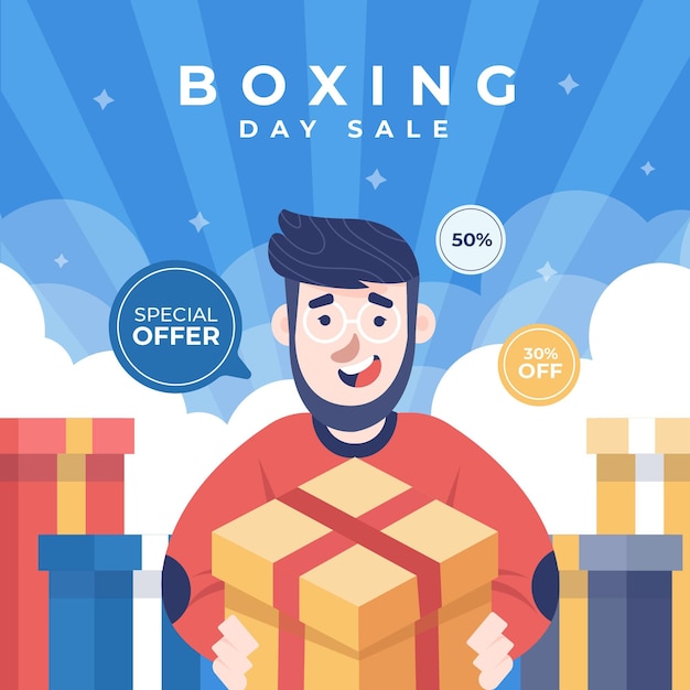 Hand drawn flat boxing day sale illustration