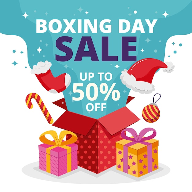 Hand drawn flat boxing day sale illustration