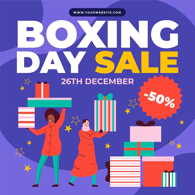 Hand drawn flat boxing day sale illustration