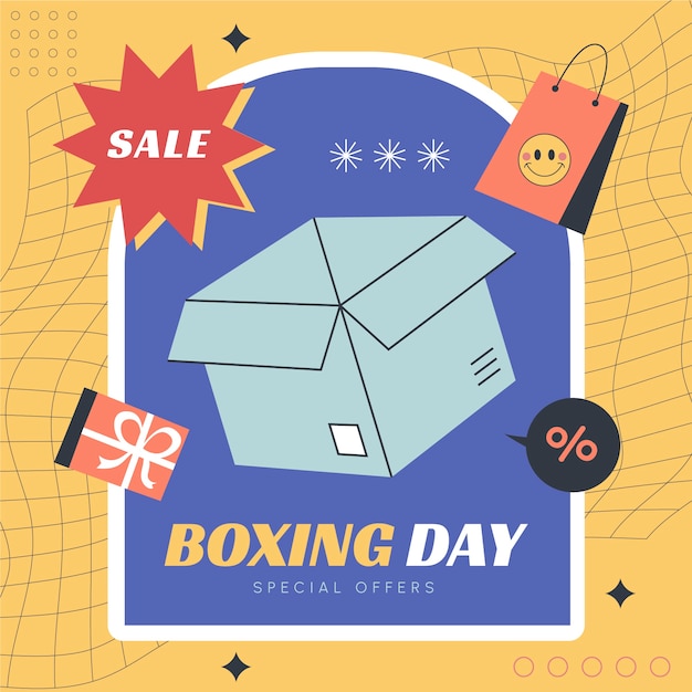 Hand drawn flat boxing day sale illustration