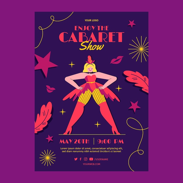 Hand drawn flat cabaret poster template